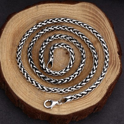 S925 Sterling Silver WHEAT SPIGA CHAIN Necklace Vintage Oxidized 2