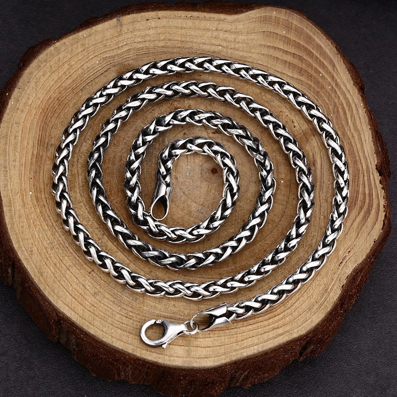 Collar de plata esterlina S925 CADENA ESPIGA DE TRIGO vintage oxidado 2-4 mm 20-26 pulgadas Foto 2 de 4