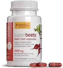 SuperBeets Beet Root Capsules Quick Release 1000mg - Supports Nitric Oxide 90 Ct