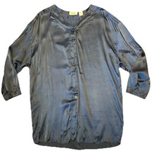 VTG Victoria  s Secret Gold Label 100 Silk Nightshirt Sz Large Blue Button Front