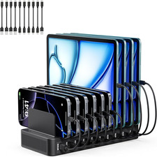 USB C Charging Station for Multiple Devices, 10-Port 100W Charging Dock, with Ad