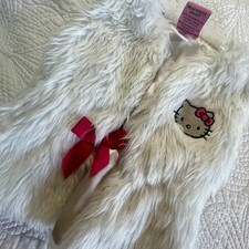 Girls HELLO KITTY White Faux Fur Vest Hook Eye Closure Fully Lined Size xs/s