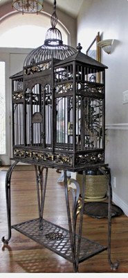Vintage Iron Cathedral Dome Bird Cage Architectural Castle Steeple w/Bottom Tray