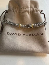 David Yurman Sterling Silver 14k Gold Wheat Chain Bracelet Size 9"