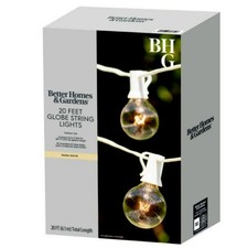 OUTDOOR GLOBE STRING PARTY LIGHTS / 20 FEET / WARM WHITE / WHITE CORD / OPEN BOX
