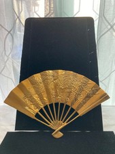 Vintage Solid Brass Asian Oriental Fan Raised Phoenix Dragon Hanging Wall Decor