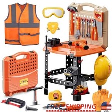 Kids Tool Bench Set 95PCS Toddler Tool Workbench w/Electronic Drill Safety Vest