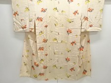 7646489: JAPANESE KIMONO / ANTIQUE NAGAJUBAN / SILK / KINSHA / FLOWERS