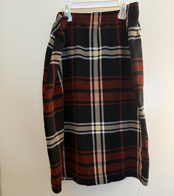 SHEIN Curve Women's Straight Pencil Skirt Plaid Black Brown White 1XL Knee