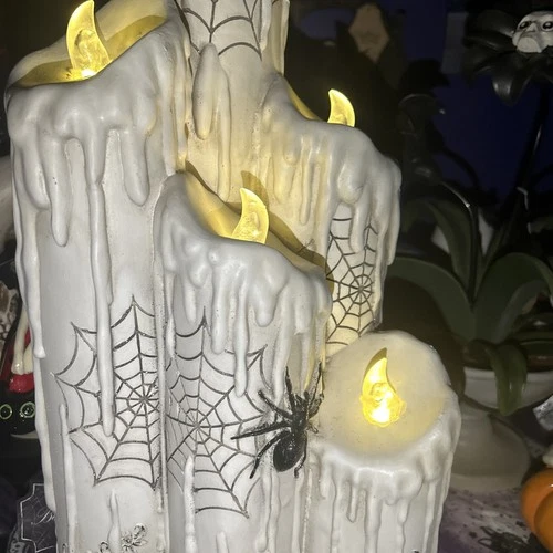 Cool Led Lighted Spiderweb Candles Halloween Gothic Decor image 2