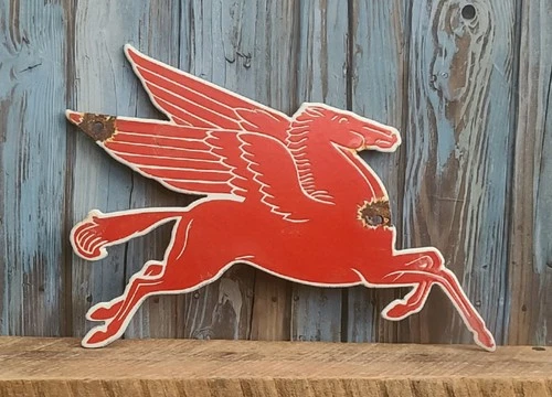 Vintage Die-cut Mobil Pegasus Gas Oil Porcelain Metal Sign