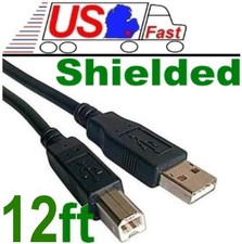 Double Shielded 12ft / Foot AB Hi-Speed USB 2.0 Black Cable Cord Wire BLACK