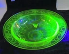 Green Depression Glass Cameo Ballerina 11" Foot Serving Bowl Dish 1930's Uranium