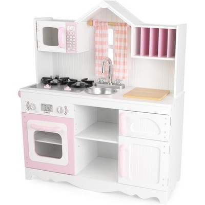 KidKraft Modern Country Kinderküche aus Holz Landhausstil Spielküche Rosa Weiß