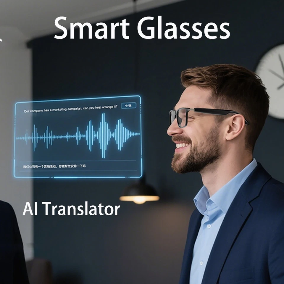 Bluetooth Smart Glasses with Speakers Eyewear Music Translator Headphones Black - Image 3 of 4