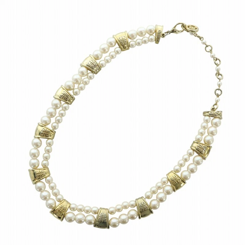 【Collana】GIVENCHY Girocollo Collana Accessorio Logo Perla 2 File Oro Bianco