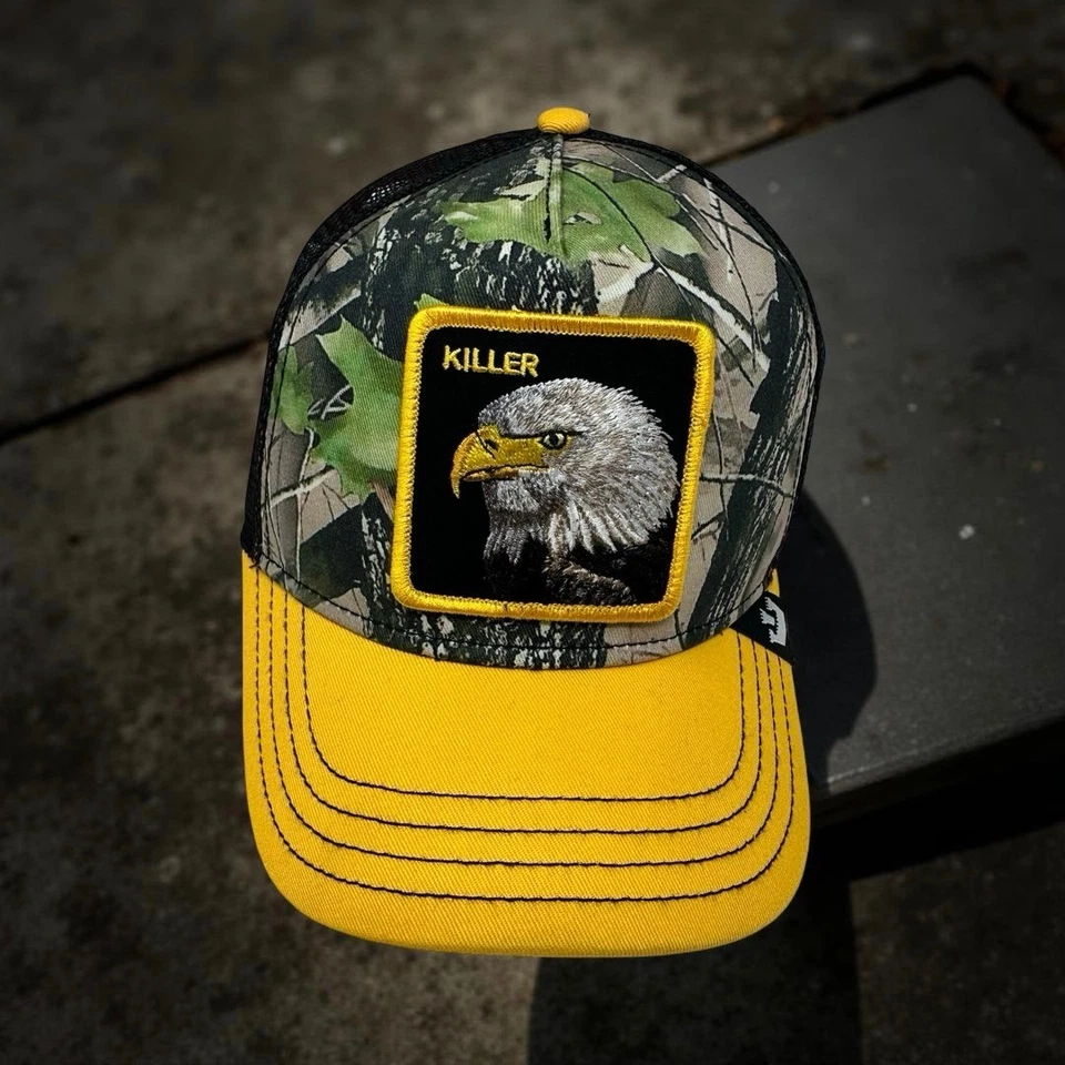 Goorin Bros The Farm Killer Eagle Camuflado Camionero Gorra Amarilla Snapback Malla OSFM Foto 3 de 4