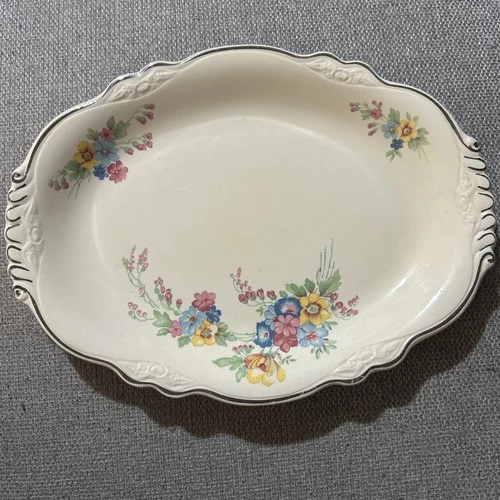 VTG HOMER LAUGHLIN SERVING PLATE VIRGINIA ROSE 11.5in OVAL PLATTER GILDED K48N8