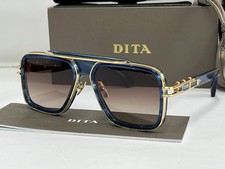 Dita LXN-EVO DT DTS403-WTI-GLD-57 Matte BlUE/ Gold Metal Sunglasses Yellow Lens