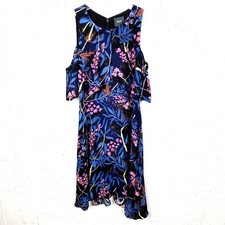 Anthropologie Maeve Womens Elia Dress Open Shoulder Floral Print Blue Pink 6