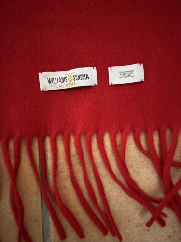 Williams Sonoma Home 100% Cashmere Throw 50 x 78 TRUE RED fringed LARGE