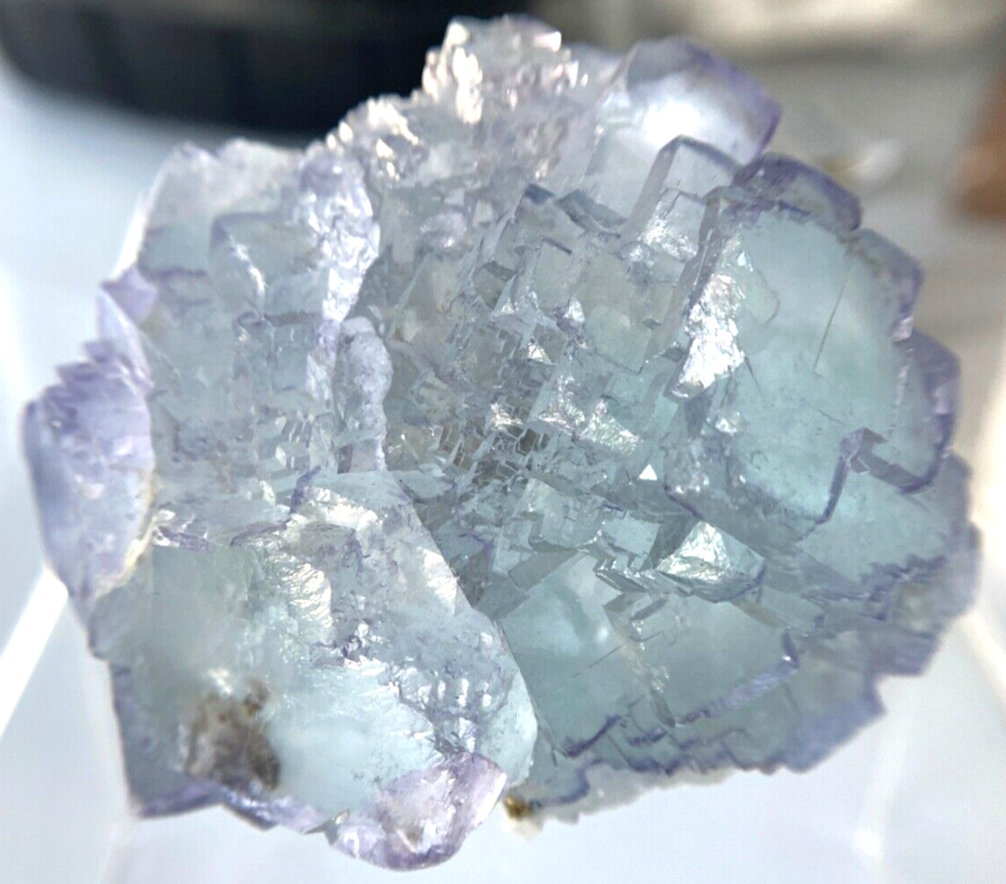 Fluorite Sky Blue Transparent Unusual Flower Crystal Stepped Cube