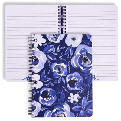 Steel Mill & Co Cute Floral Mini Spiral Notebook, 8.25'' x 6.25'' Blue Watercolor