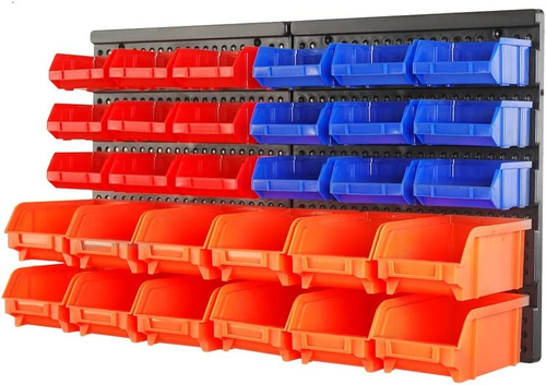Wall Mounted Storage Bins Parts Rack 30PC Organizer Garage Plastic Shop Tool for