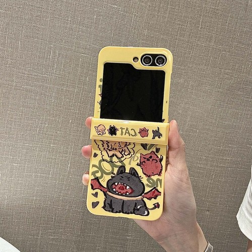 Lindo estuche de teléfono para gatos con cadena para Samsung Galaxy Z abatible 6 5 4 3 coloridos dibujos animados - Imagen 16 de 18