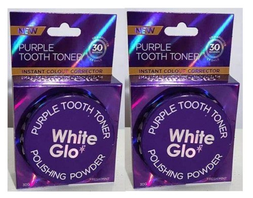 2 x White Glo Lila Zahn Toner Polierpulver 30g - Bild 1 von 2