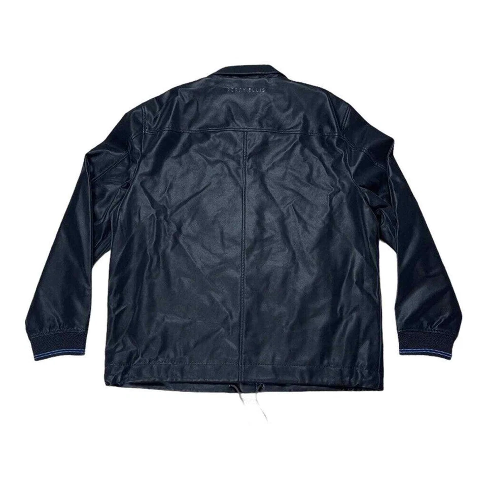 Perry Ellis Mens Jacket Black Buttons Pockets Long Sleeve Faux Leather XL New - Image 2 of 4