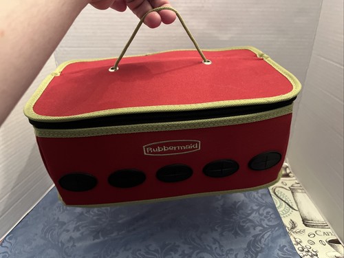 STURDY DURABLE RED ZIPPER POUCH RUBBERMAID VENTED LUNCH BAG WITH HANDLE - Picture 12 of 13