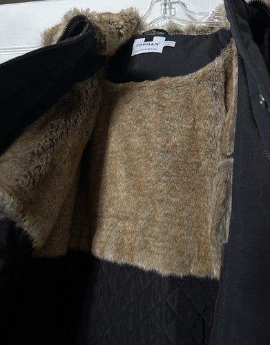 TOPMAN Parka Winter Coat Mens Large Faux Fur Trim Hood Quilted Lined New - Picture 5 of 5