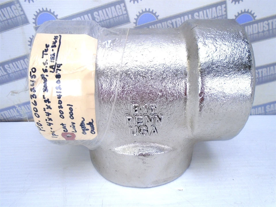 PENN - 316 SS FORGED Reducer TEE 4"- 4 in 4x4x2 FNPT - 3000 lb - A182-316SS - Image 4 of 4