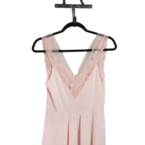 Vintage Slip dress gown pink sheer tulle lace Fairy Ballerina Coquette dainty M - Picture 4 of 5