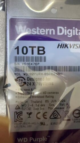 New Western Digital Purple WD102PURX 10TB SATA 7.2K 6Gb/s 3.5" Surveillance Hdd - Picture 2 of 5