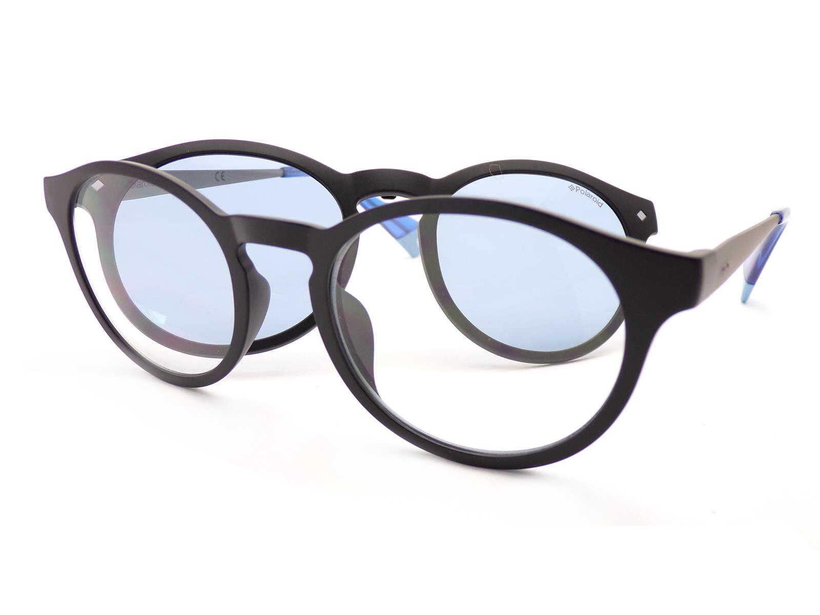 Polaroid Glasses Clip On Polarized Sunglasses Matte Black/ Blue Lens PLD6081 OY4