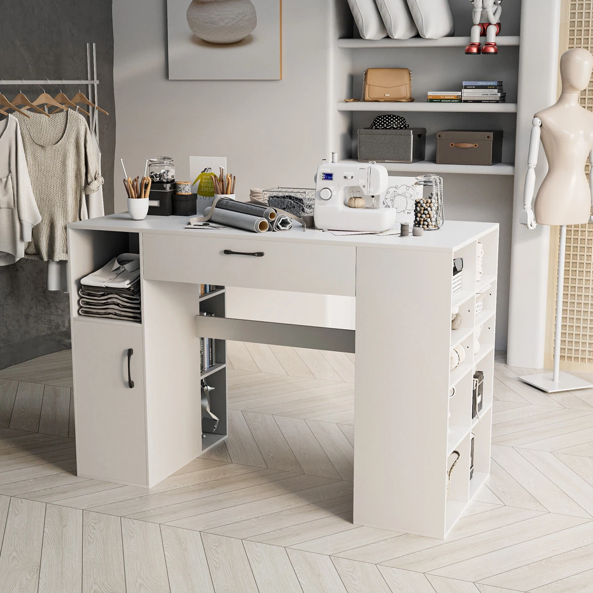 Ergonomic Computer Desk Height Sewing Craft Table w Detachables