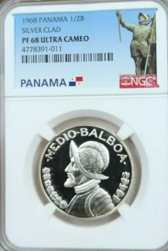 1968 PANAMA SILVER 1/2 BALBOA 1/2B NGC PF 68 ULTRA CAMEO STUNNINGLY FROSTY COIN