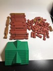 Lincoln Logs Lot Green Roof Wooden Blocks Kids Toys House Play Build Cabin