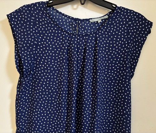 Sweet Rain Cap Sleeve Pullover Blouse Navy Blue White Triangle Print Medium - Picture 2 of 6