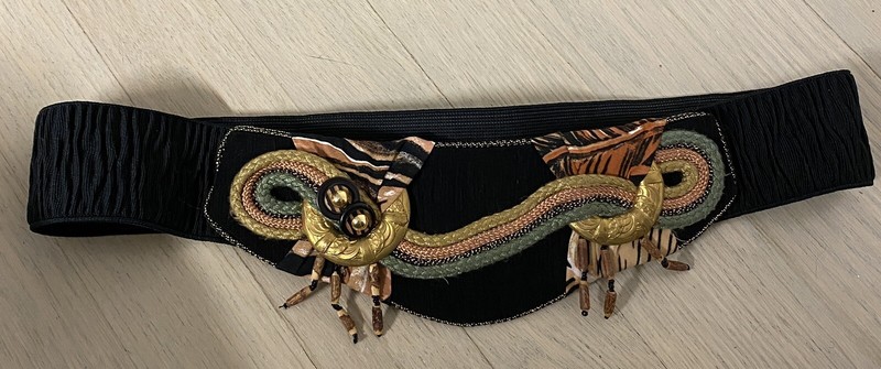 Vintage 1970-80’s Womens Black Beaded Cumberbund Waist Belt Sz S/M