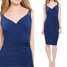 Lauren Ralph Lauren Evening Dress Navy Blue Side Ruched Womens Size 2 Formal
