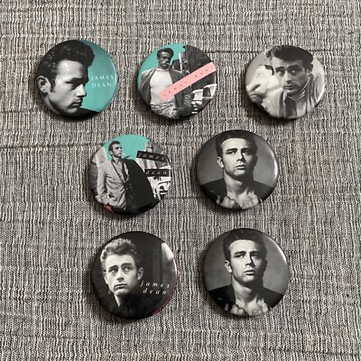Lot of 7 James Dean PINS Vintage Pinback Buttons Hollywood Icon
