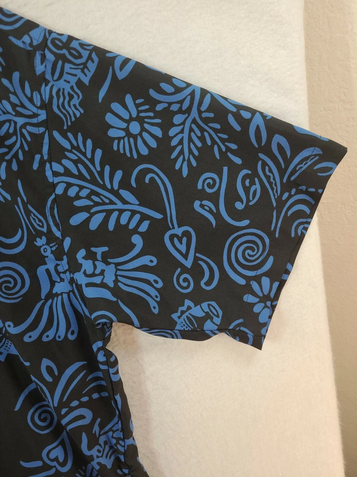 Camisa Arizona Jean Co Ligera Negra Floral Manga Corta Botón Para Hombre Grande Foto 4 de 4