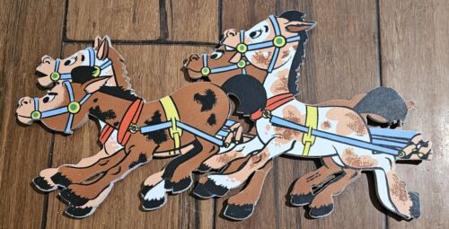 Vintage The Dolly Toy Co Cowboy Western Stage Coach Nursery Wall Plaque 1958 Set - Picture 2 of 8