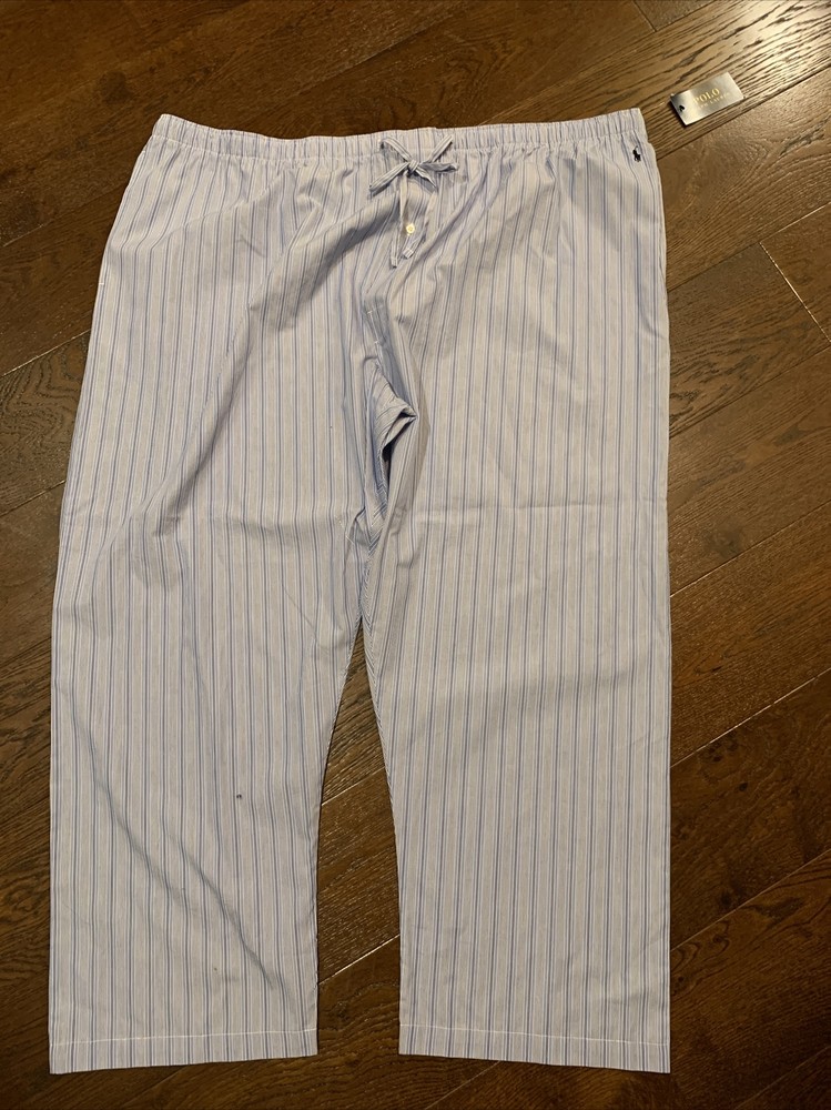 Ralph Lauren Men's Polo Pajama Pants Elastic Waist Sz 4X Blue Stripe Lounge NWT