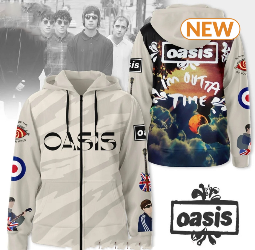 3d hoodie, Oasis Rock Band I'm Outta Time Album Hoodie, shirt US size