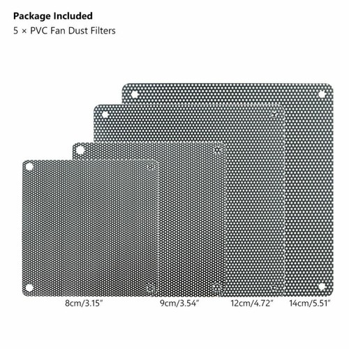 5Pcs Computer PVC Mesh PC Cooling Fan Dust Filter Cooler Cover 80/90/120/140mm - Photo 2/12
