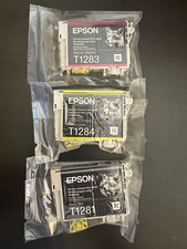 LOT AUTHENTIQUE & CARTOUCHES EPSON T1283/T1281/T1284 - MAGENTA JAUNE NOIR - NEUF